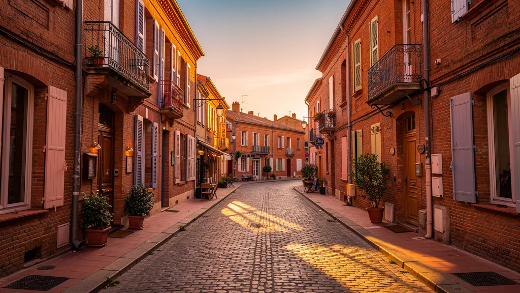 Rue du vieux centre a l heure doree a Toulouse