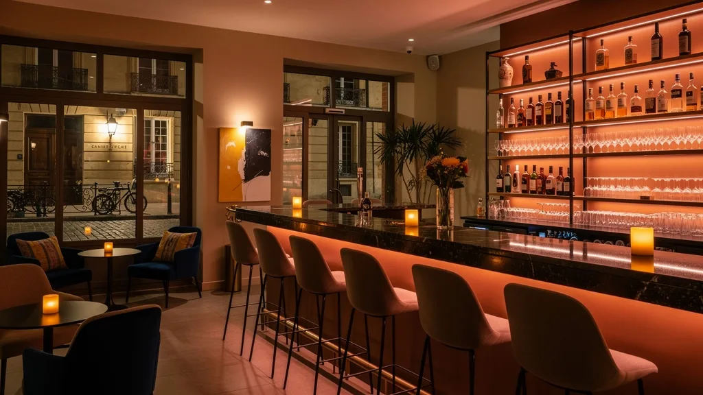 Ambiance feutree d un bar le soir a Toulouse