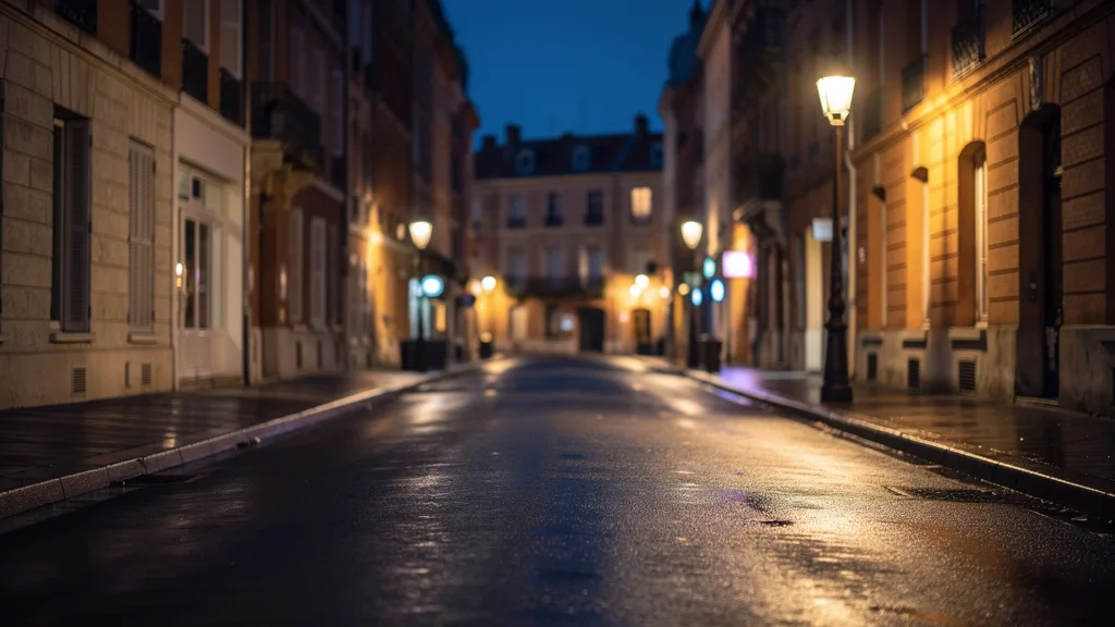 Lumieres de la ville la nuit, ambiance discrete et rassurante a Toulouse