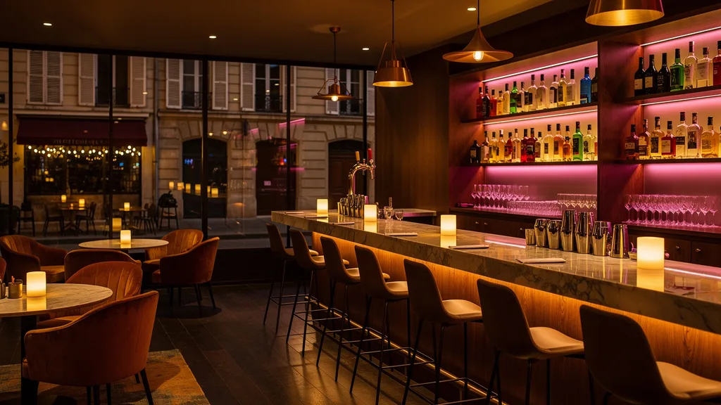 Ambiance feutree d un bar le soir a Toulouse