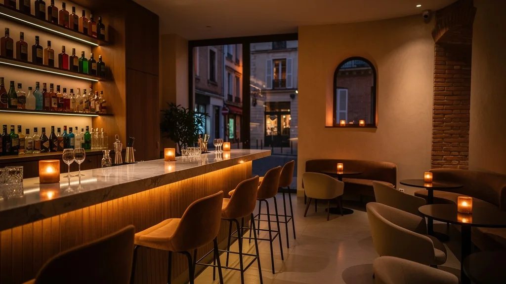 Ambiance feutree d un bar le soir a Toulouse